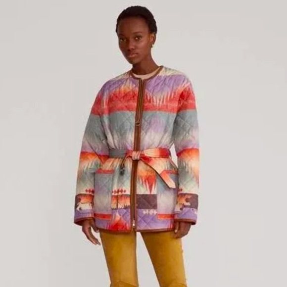 POLO RALPH LAUREN Quilted Colorful Southwestern Jacket Real Leather Trim XXL NEW - Picture 2 of 12